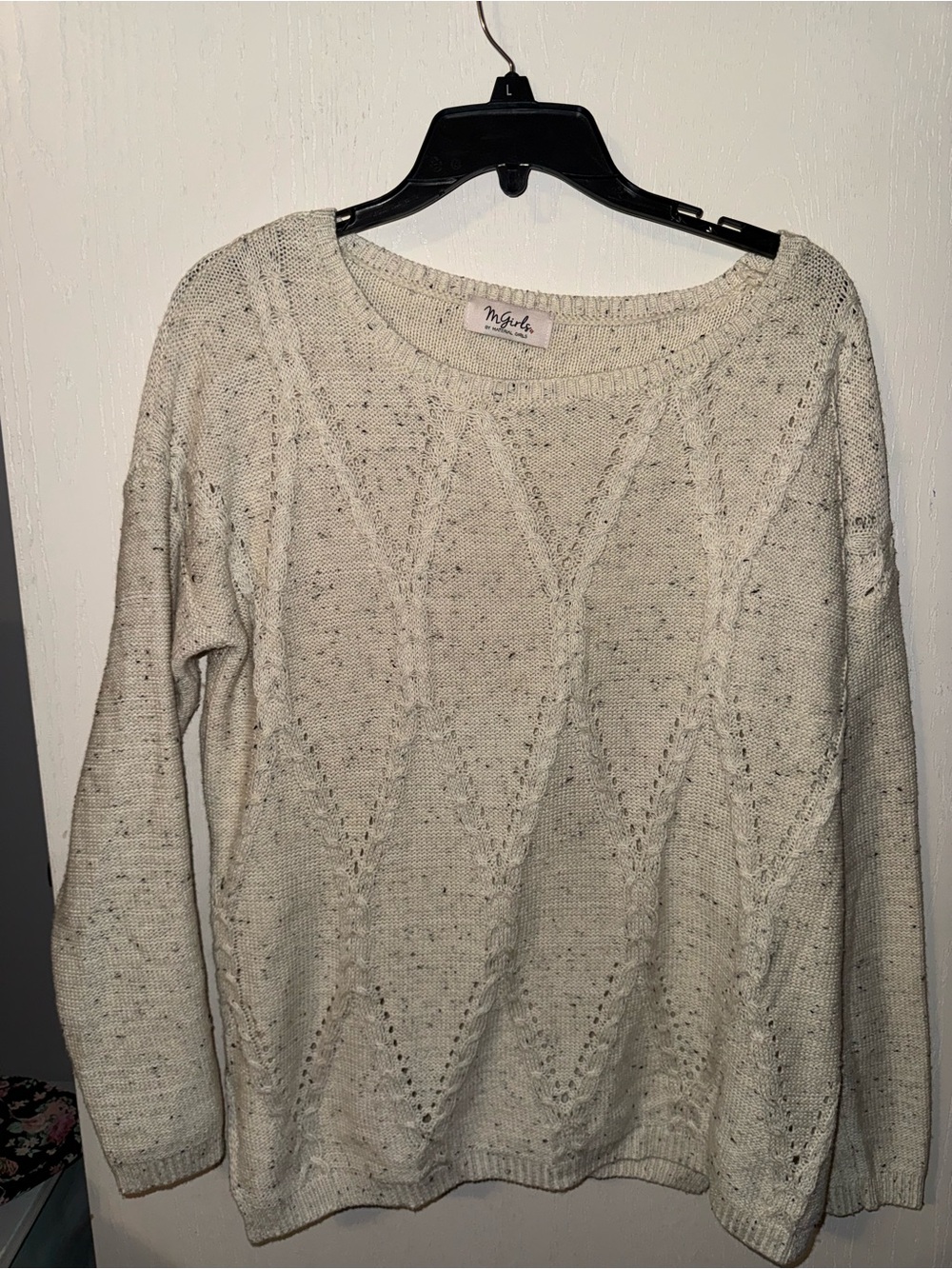 Material Girl Cream Speckled Cable Knit Crew Sweater